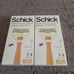 2 Pk Schick Xtreme Bamboo Hybrid 6 Cartridges‎ 2 Handles Men's Recyclable Razors
